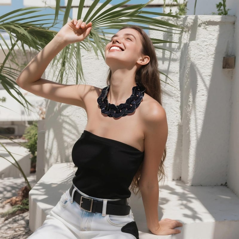 Bocar Statement Chunky Acrylic Cuban Choker Necklace Fashion Bib Collar Chain Necklace for Women(NK-10666) - Image 2